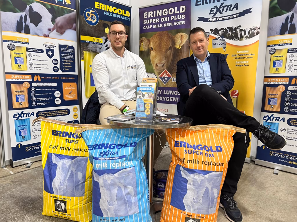 Chris Mollan of Eringold Milk Replacers and Thijs Otten of Schils Van Drie at a trade show